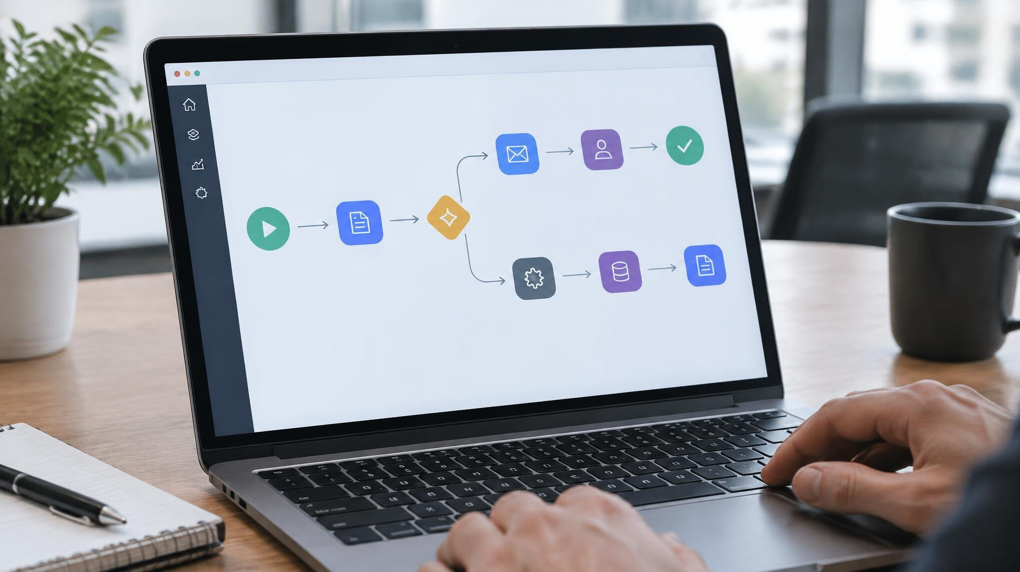 Automated workflow diagram displayed on a laptop screen