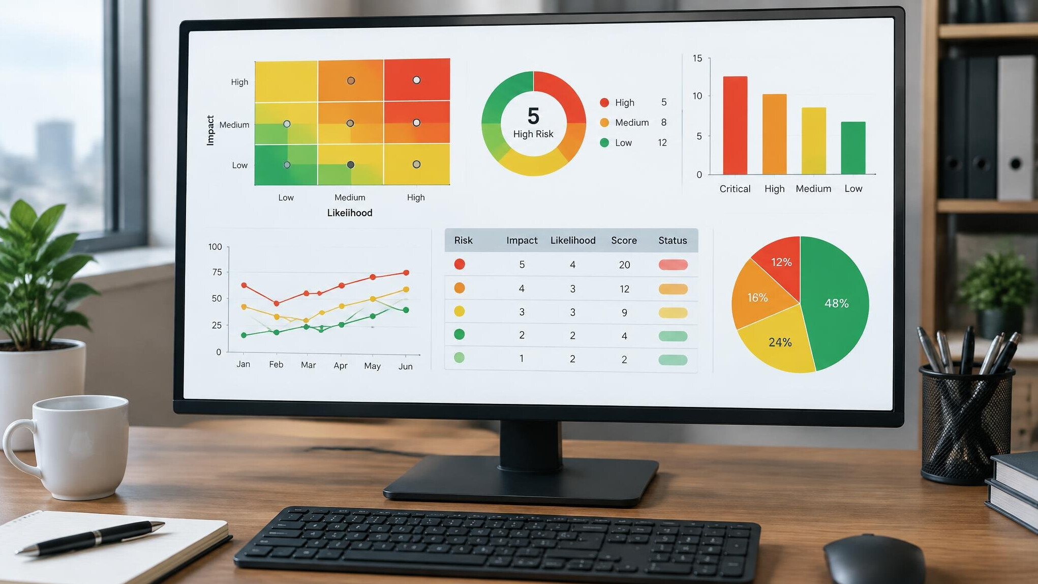 Screen displaying risk assessment charts and graphs